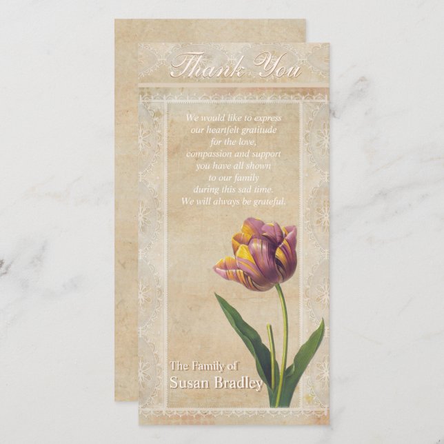 Vintage Snöre Tulips Sympathy Tack Photo Card (Fram/baksida)
