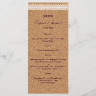 Vintage Snöre Vin Kork Bröllop Menu Meny