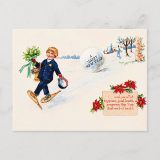 Vintage snöskor Nyårsaffisch Vykort