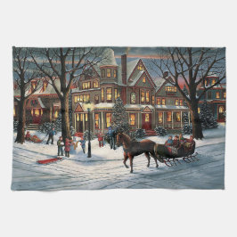 Vintage-snöslandskap Kökshandduk