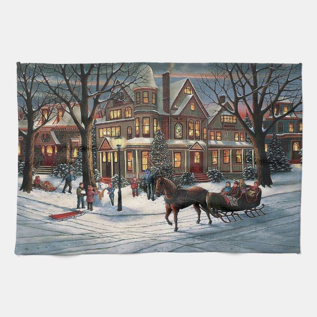 Vintage-snöslandskap Kökshandduk (Horisontell)