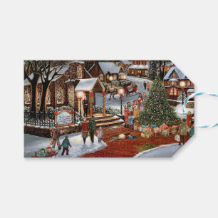 Vintage-snöslandskap Presentetikett