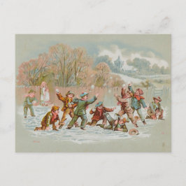 Vintage Snowball Fight Helg Vykort