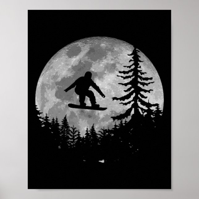 Vintage Snowboarding Måne Snö Snowboarder Gift Poster (Framsidan)