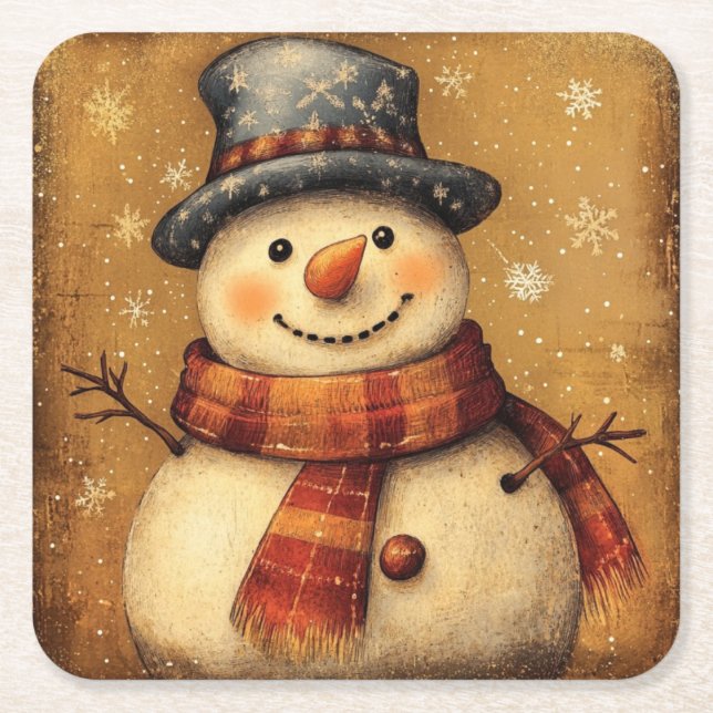 Vintage Snowman Christmas Coaster Underlägg Papper Kvadrat (Framsidan)