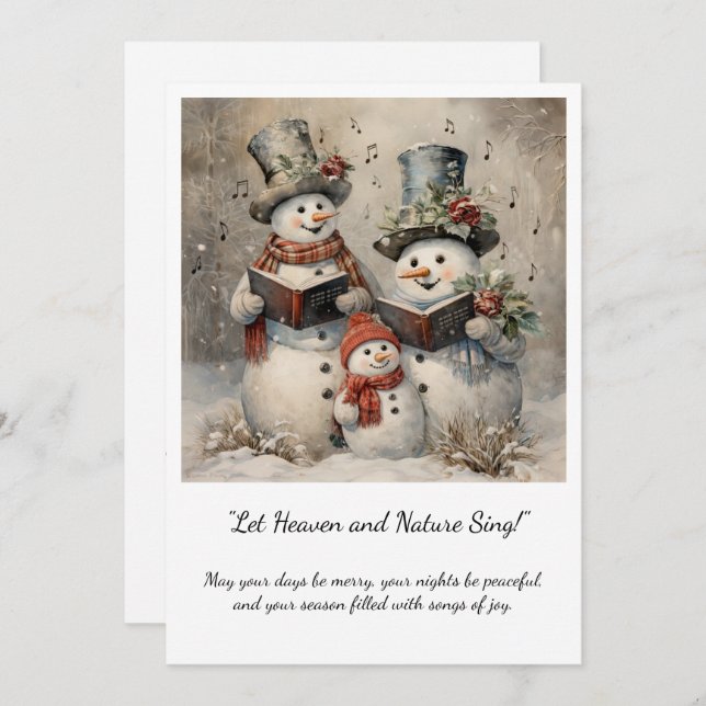 Vintage Snowman Family Carolers Christmas Inbjudningar (Fram/baksida)
