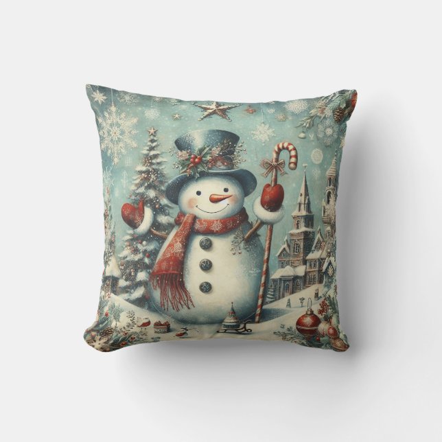 Vintage Snowman Kudde (Framsida)