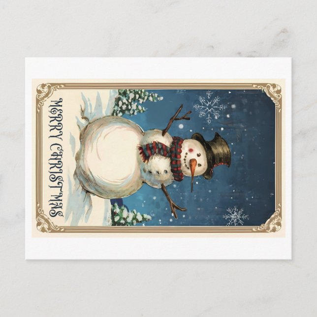 Vintage Snowmans Greeting Card: God jul Vykort (Framsida)