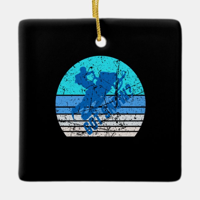 Vintage Snowmobiling Julgransprydnad Keramik (Framsida)