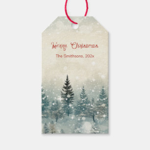 Vintage Snowy Gräs Träd jul Presentetikett