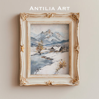 Vintage Snowy Mountain Cabin Ligcape Poster