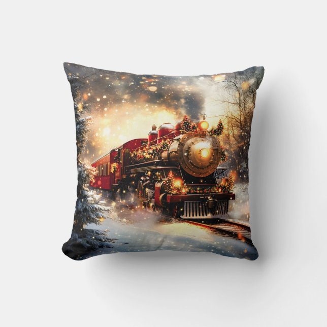 Vintage Snowy Nattjul Tåg Express Kudde (Framsida)