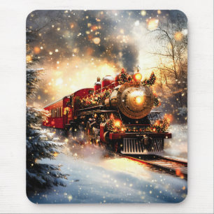 Vintage Snowy Nattjul Tåg Express Musmatta