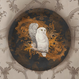 Vintage Snowy Uggla på Orange Damask Halloween