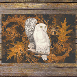 Vintage Snowy Uggla på Orange Damask Halloween