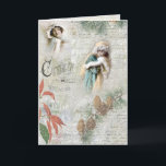 Vintage Snowy Winter jul Music Collage Helgkort<br><div class="desc">Vinterkollage med vackra åkrar i päls,  gräs och poinsettia på vintern,  musikalisk notation och text och handskrivet skript för Fransk på en dyster bakgrund av grått snöskiva.</div>