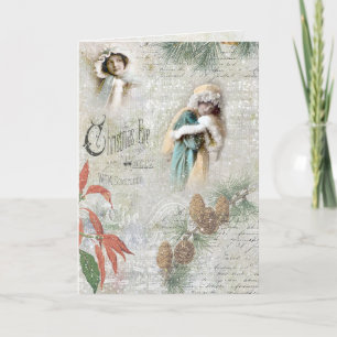 Vintage Snowy Winter jul Music Collage Helgkort