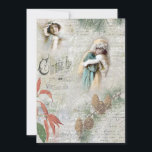 Vintage Snowy Winter jul Music Collage Julkort<br><div class="desc">Vinterkollage med vackra åkrar i päls,  gräs och poinsettia på vintern,  musikalisk notation och text och handskrivet skript för Fransk på en dyster bakgrund av grått snöskiva.</div>