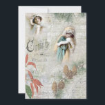 Vintage Snowy Winter jul Music Collage Julkort<br><div class="desc">Vinterkollage med vackra åkrar i päls,  gräs och poinsettia på vintern,  musikalisk notation och text och handskrivet skript för Fransk på en dyster bakgrund av grått snöskiva.</div>