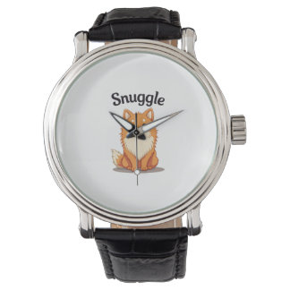 Vintage Snuggle Pomeranian Söt Hund Illustration D Armbandsur