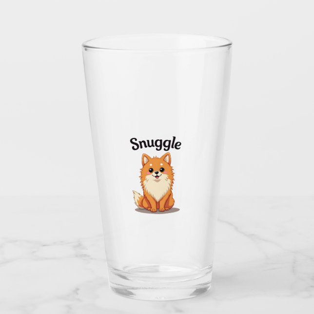 Vintage Snuggle Pomeranian Söt Hund Illustration D Glaskopp (Framsida)
