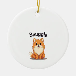 Vintage Snuggle Pomeranian Söt Hund Illustration D Julgransprydnad Keramik