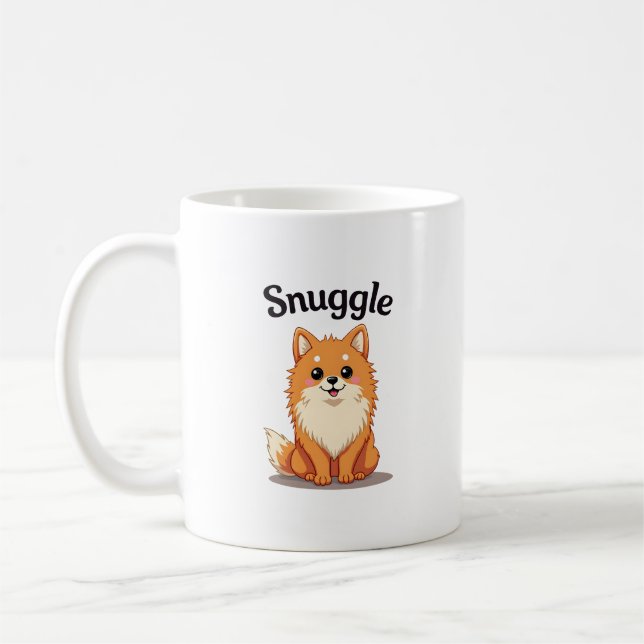 Vintage Snuggle Pomeranian Söt Hund Illustration D Kaffemugg (Vänster)