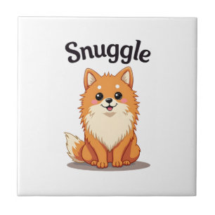 Vintage Snuggle Pomeranian Söt Hund Illustration D Kakelplatta