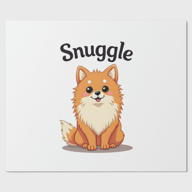 Vintage Snuggle Pomeranian Söt Hund Illustration D Presentpapper (Platt)