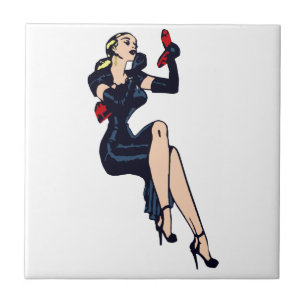Vintage Snygg Blond Retro Glamour Tjej Pinup Kakelplatta