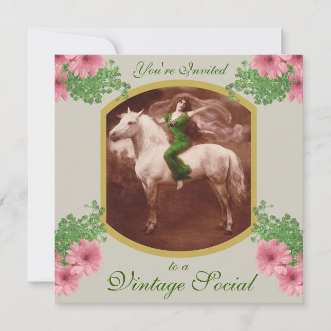 Vintage Social inbjudan med romantiskt vykort (Framsida)