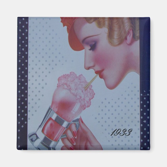 Vintage Soda Fontän 1933 Magnet (Framsidan)