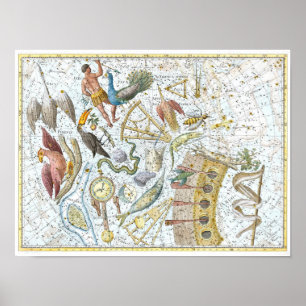 Vintage Södra Himlar Constellations Celestial Kart Poster