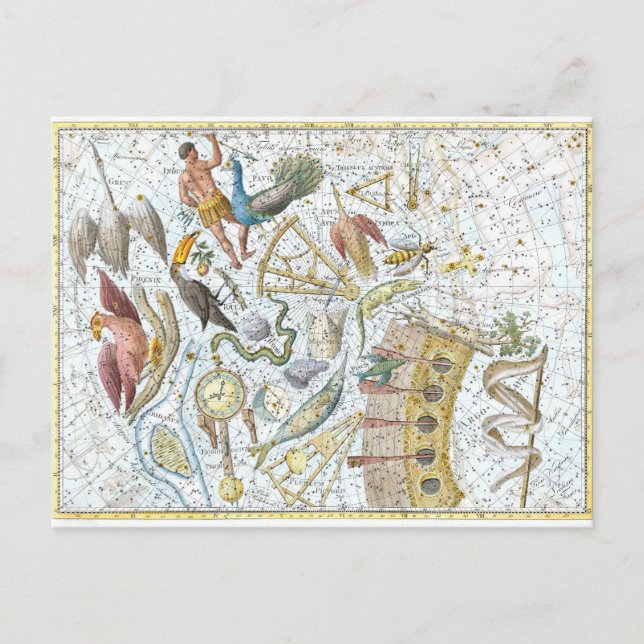 Vintage Södra Himlar Constellations Celestial Kart Vykort (Framsida)