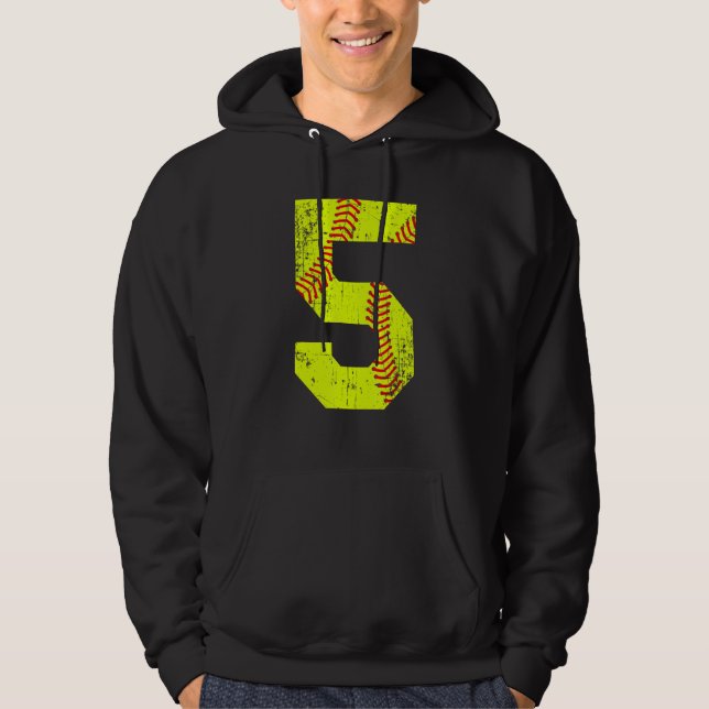 Vintage Softball 5 Jersey-nummer Hoodie (Framsida)