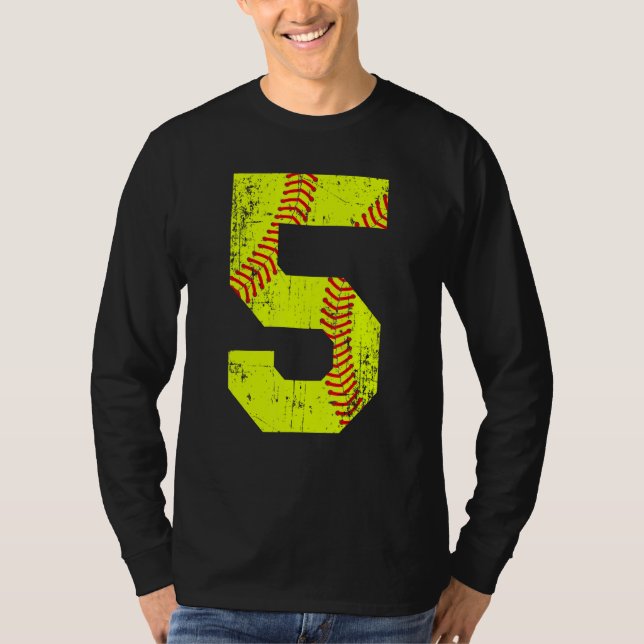 Vintage Softball 5 Jersey-nummer T Shirt (Framsida)