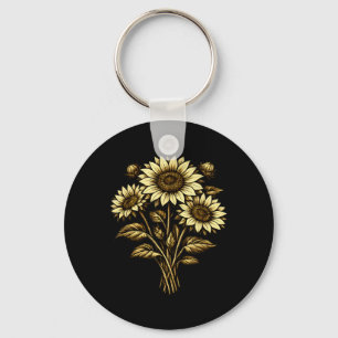 Vintage Sol Botanisk Blomma Natur Nyckelring