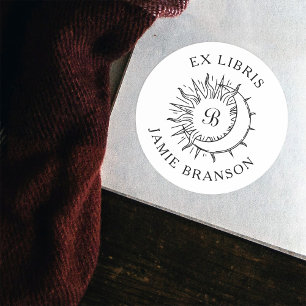 Vintage Sol & Måne, första rundan Ex Libris Bok Runt Klistermärke