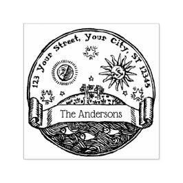 Vintage Sol Måne Stjärnor Hav Jorden Namn Adress  Självfärgande Stämpel