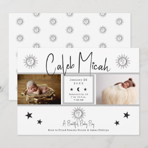 Vintage sol- och månbild Baby födelse tillkännagiv Inbjudningar