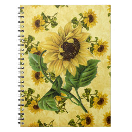 Vintage Solblommor Anteckningsbok Med Spiral