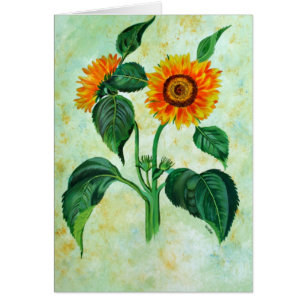 Vintage Solblommor Botaniskt konst Hälsningskort