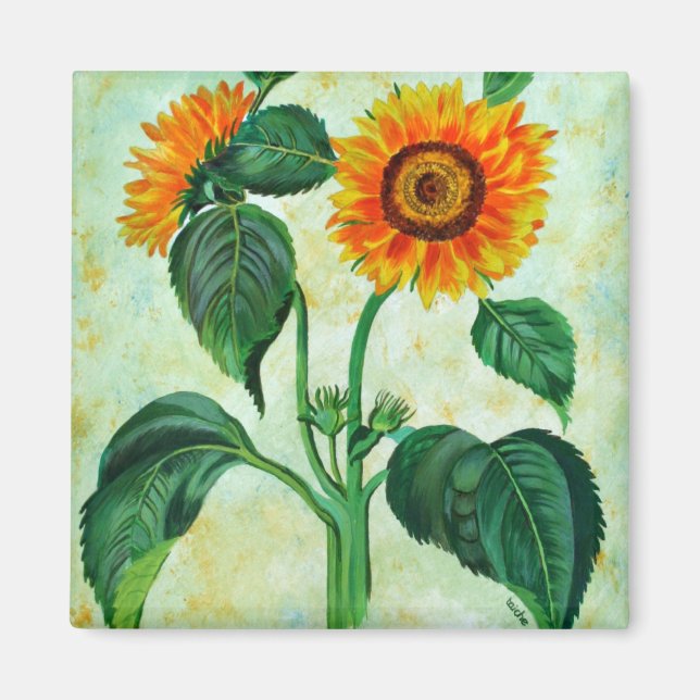 Vintage Solblommor Botaniskt konst Magnet (Framsidan)
