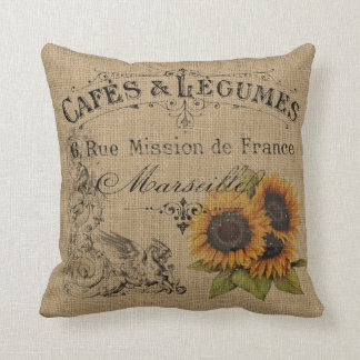 Vintage Solblommor Burlap Kudde