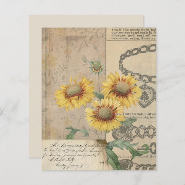 Vintage Solblommor Collage Scrapbook Papper (Fram/baksida)