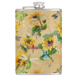 Vintage Solblommor och Dragonflies Fickplunta