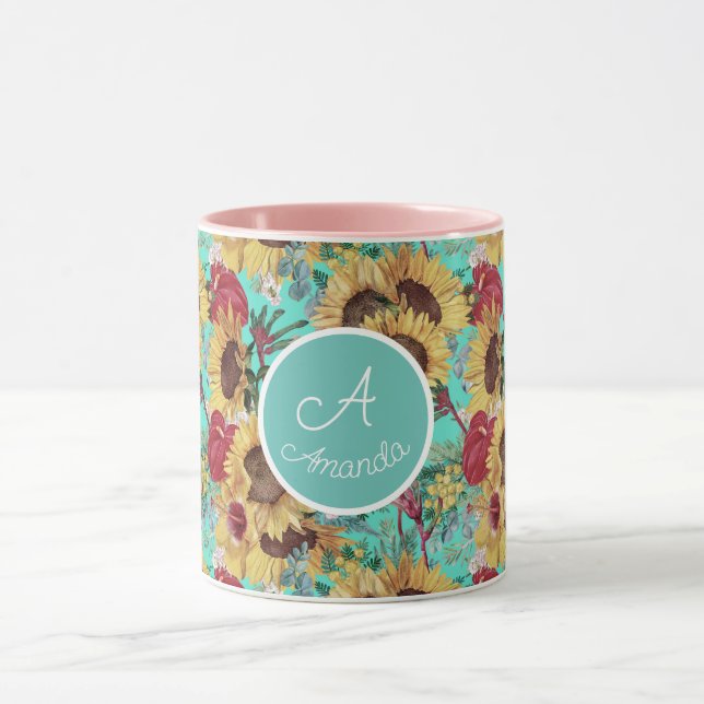 Vintage Solblommor och sommartropiska snäckor Mugg (Center)
