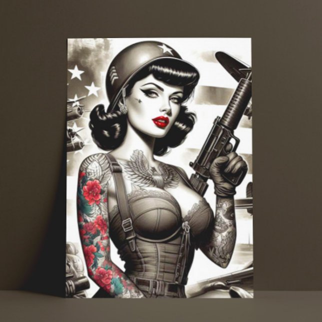 Vintage Soldatflicka Vykort (Skapare uppladdad)