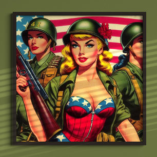 Vintage Soldier Militär Pin-up Poster