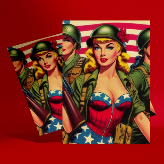 Vintage Soldier Militär Pin-up Vykort (Skapare uppladdad)
